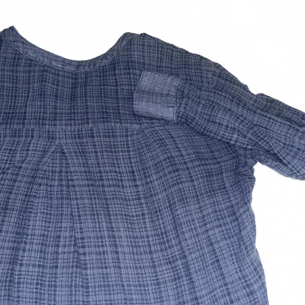 Free People $95 Gauze Blue Plaid Button-Up Womans Medium Shirt with Frayed Hem - Picture 6 of 9